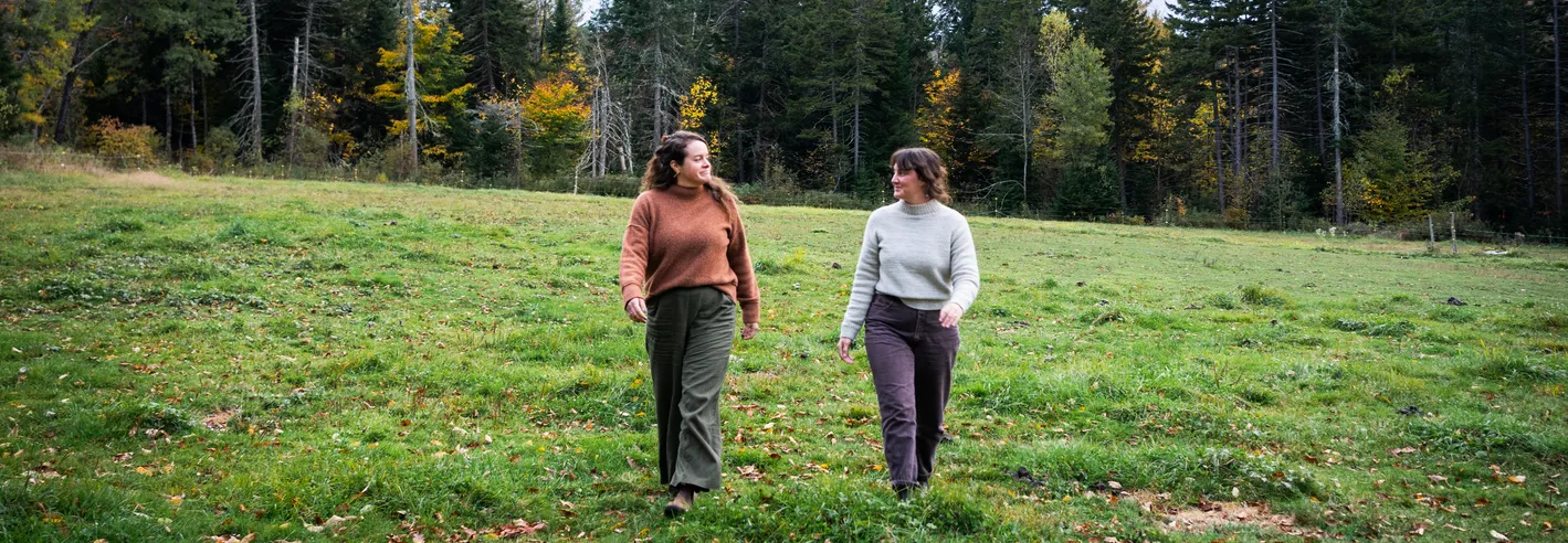 Amber and a friend walking.