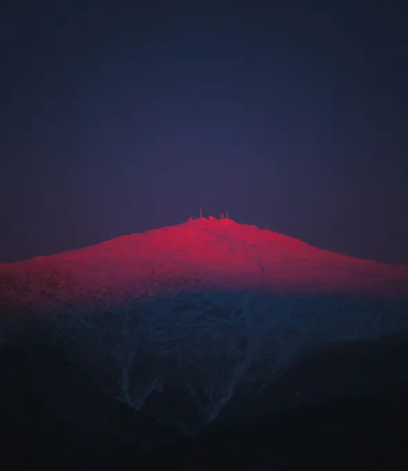 White mountains at sunset.